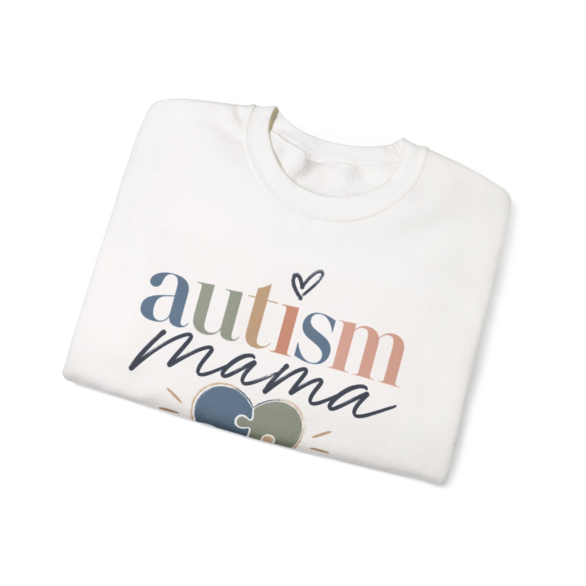 Autism Mama Crewneck Sweatshirt — Pastel Puzzle Heart Awareness
