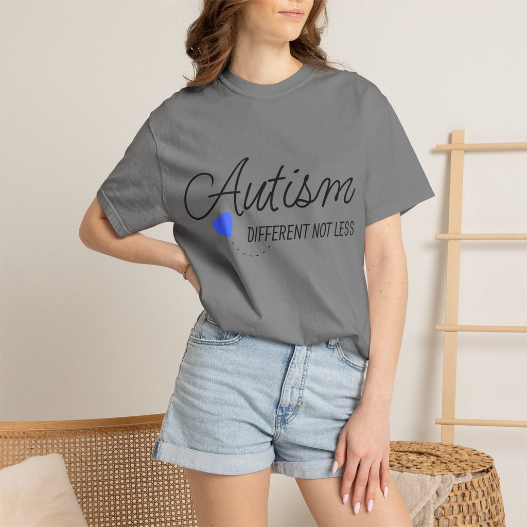 Autism Different Not Less T-Shirt – Awareness Tee with Blue Heart