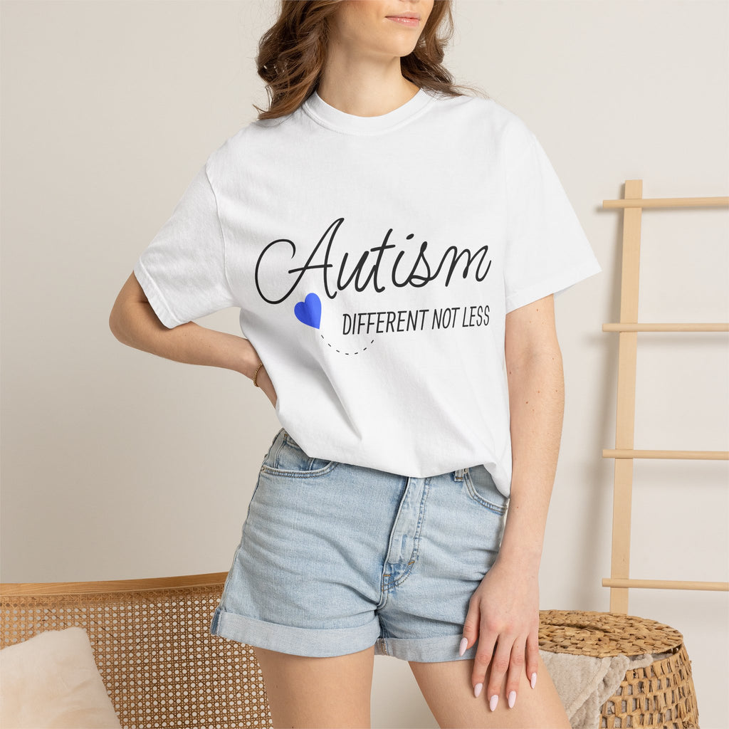 Autism Different Not Less T-Shirt – Awareness Tee with Blue Heart