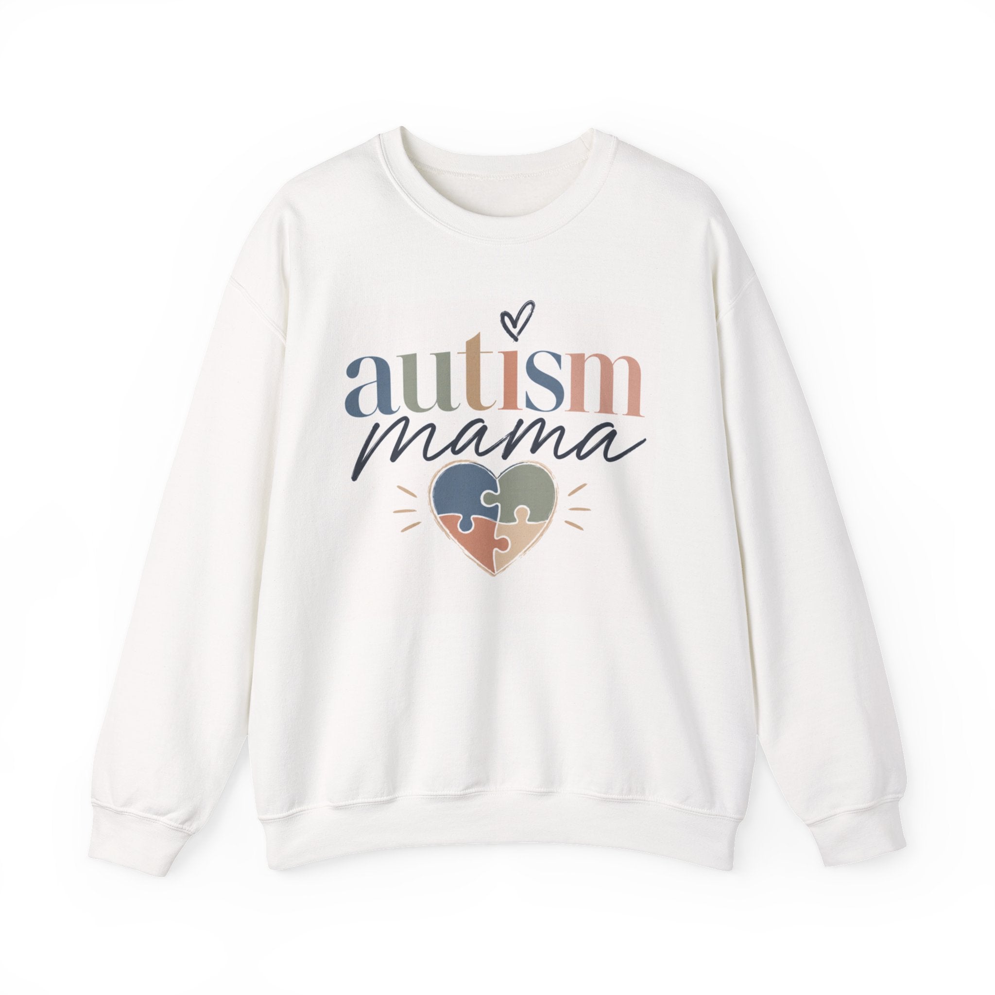 Autism Mama Crewneck Sweatshirt — Pastel Puzzle Heart Awareness